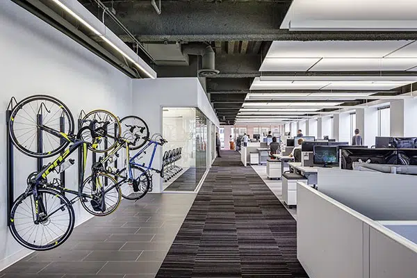 Open concept office environment that encourages collaboration and employee health