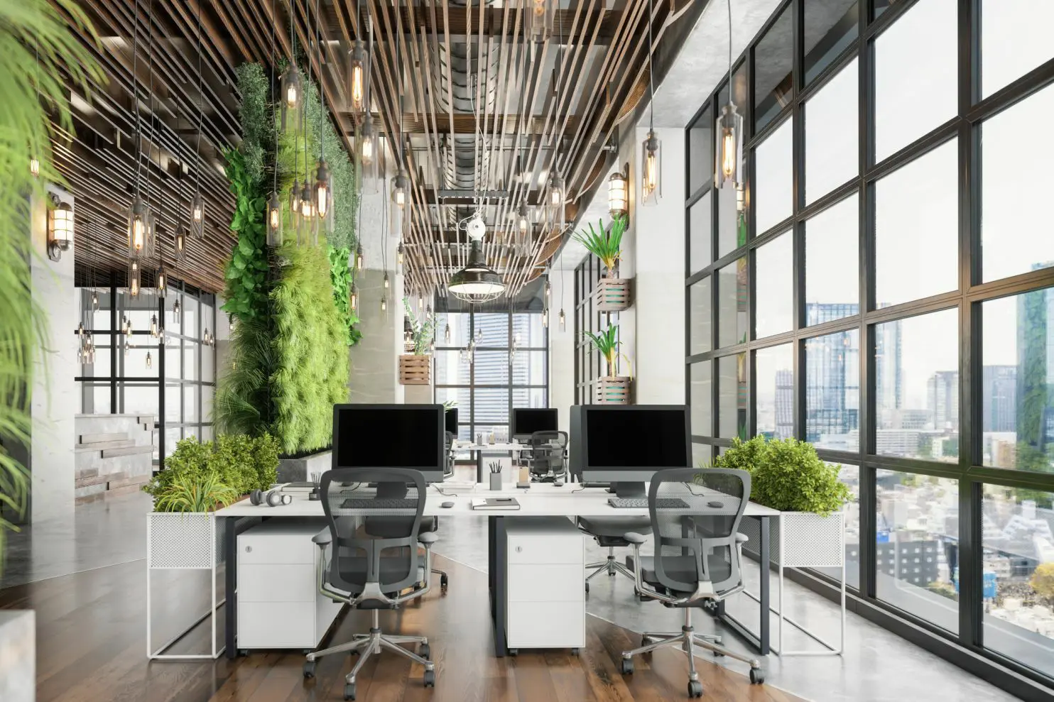 sustainable office space with plants