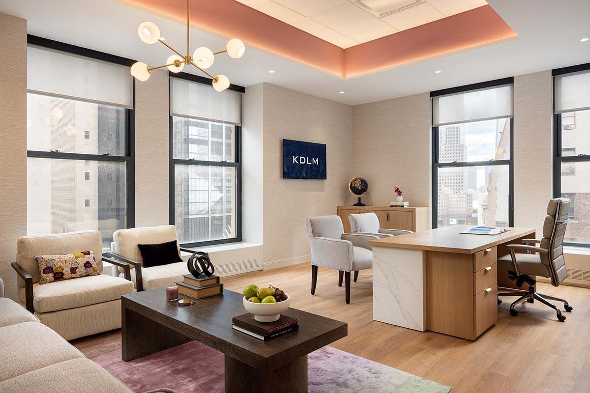 private office design law firm design New York City boasting a beige and brown luxurious colour scheme